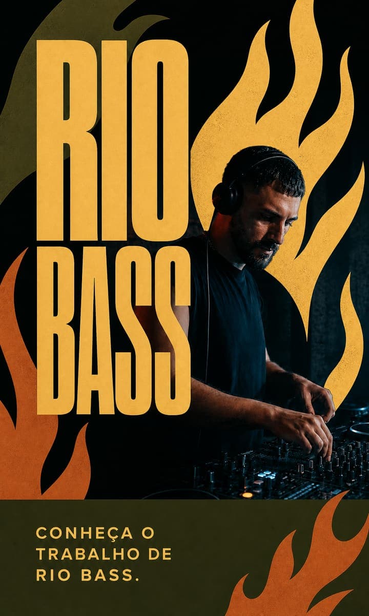 Capa do presskit de Rio Bass: chama e contraste